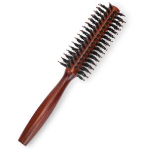 small round hair brush, boar bristle vent hair brush portable hair brush with wood handle mini rolling circular hairbrush for blow drying, styling, curling, adding hair volume