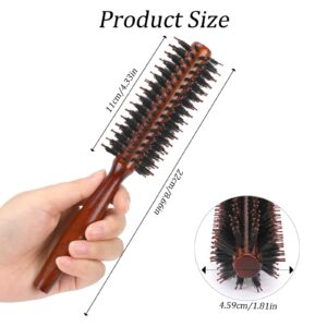 Small Round Hair Brush, Boar Bristle Vent Hair Brush Portable Hair Brush with Wood Handle Mini Rolling Circular Hairbrush for Blow Drying, Styling, Curling, Adding Hair Volume