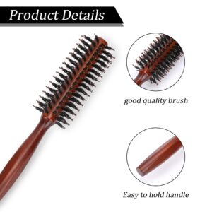 Small Round Hair Brush, Boar Bristle Vent Hair Brush Portable Hair Brush with Wood Handle Mini Rolling Circular Hairbrush for Blow Drying, Styling, Curling, Adding Hair Volume