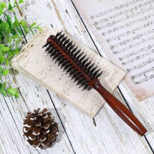 Small Round Hair Brush, Boar Bristle Vent Hair Brush Portable Hair Brush with Wood Handle Mini Rolling Circular Hairbrush for Blow Drying, Styling, Curling, Adding Hair Volume