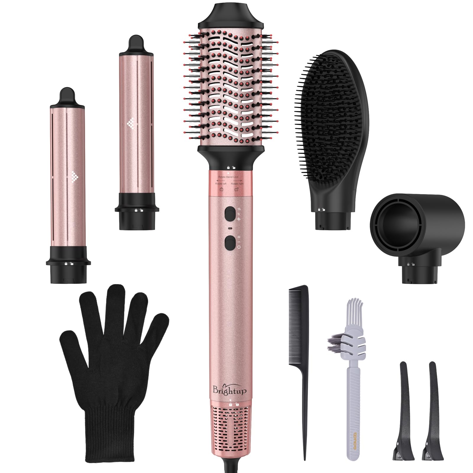 Brightup Air Styler, Professional Hair Dryer Brush with 110,000 RPM High-Speed Negative Ionic Blow Dryer, Auto Wrap Curlers, Multi Hair Styler for Fast Drying Styling Curling Straightening Volumizing