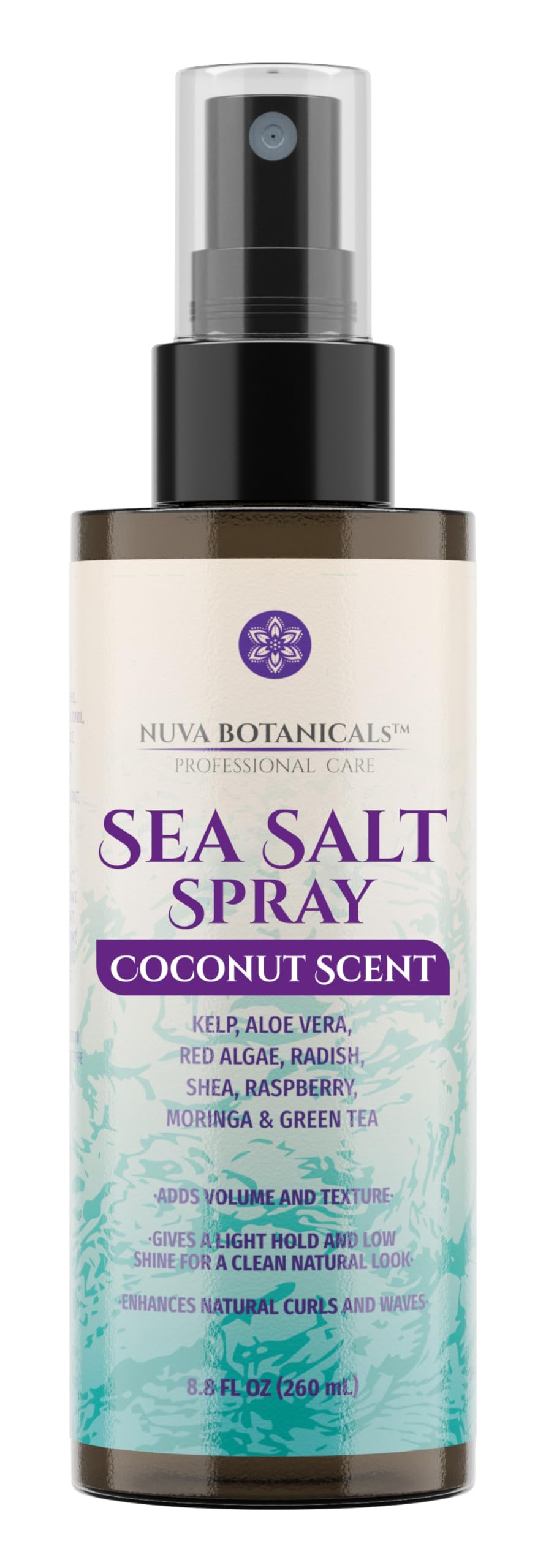 Coconut Sea Salt Spray for Hair - Texturizing Spray Salt Water Spray for Hair with Castor Oil, Aloe Vera, Red Algae Extract, Kelp - Sea Salt Hair Spray with Raspbery, Green Tea Texture Spray (8.8 Oz)