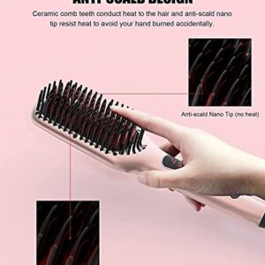 2023 Updated MEGAWISE Hair Straightener Ceramic Brush (Pink Gold) Anti-Scald Dual Voltage Flat iron Hot Brush | Rotatable Cord |Auto Shutoff | anti-frizz |for all hair types