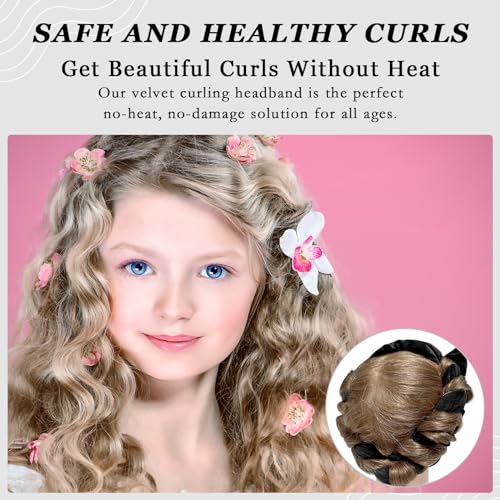 ZILAMPU No Heat Curling Rod Headband, Non Heat Overnight Hair Curler Headband, 70" Long Velour Lazy Hair Curls Roller Wrap for Women Girls Long Hair, Hair Curlers to Sleep In -Black