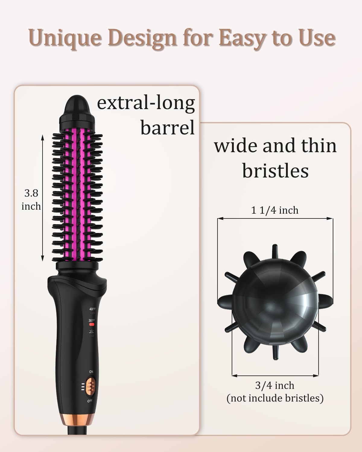 Curling Iron Brush 3/4 Inch Barrel for Travel, Dual Voltage Brush Curling Iron for Short Long Hair, Curling Brush Heated Tourmaline Ceramic Barrel