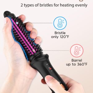 Curling Iron Brush 3/4 Inch Barrel for Travel, Dual Voltage Brush Curling Iron for Short Long Hair, Curling Brush Heated Tourmaline Ceramic Barrel