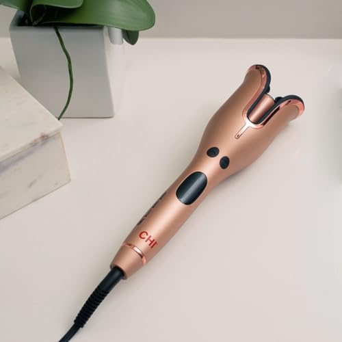 CHI Spin N Curl, Curling Iron For Healthy & Shiny Effortless Curls & Waves, Provides Preset Temperature Settings For Each Hair Texture, Rose Gold