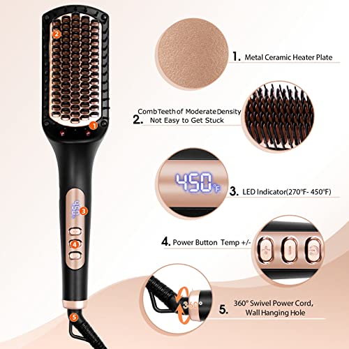 Nicebay® Hair Straightener Brush, Negative Ion Hair Straightening Brush for Women, Anti-Scald & Auto-Off Feature, Fast Heating & 6 Temp Settings