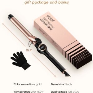 Curling Iron 1 Inch Barrel, Long Barrel Curling Wand for Hair, Ceramic Tourmaline Hair Curling Iron Double Voltage(100-240V)