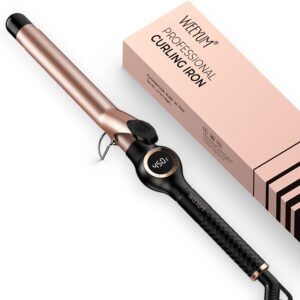 curling iron 1 inch barrel, long barrel curling wand for hair, ceramic tourmaline hair curling iron double voltage(100-240v)