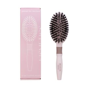 kismetics hair brush, argan oil infused, large cushion, boar bristles, for shine and easy styling, unisex, all hair types