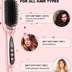 LANDOT Hair Straightener Brush Heated Straightening Brush: Negative Ion Hot Hair Brush for Smooth Frizz-Free Hair - Ceramic Flat Iron Brush - Dual Voltage Fast Heating Rose Gold