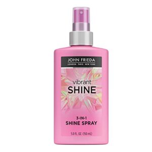 john frieda vibrant shine spray, glossy hair treatment & weightless argan oil spray for detangling, with heat protectant up to 450f, 5 ounce