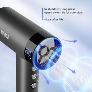 KNKA Hair Dryer, 1500W High Speed Low Noise Blow Dryer with 4 Temperatures & 3 Speed, Negative Ionic Hair Dryer, 110,000 RPM Hairdryer with Magnetic Nozzle, Fast Drying for Home, Travel, Gym, Grey