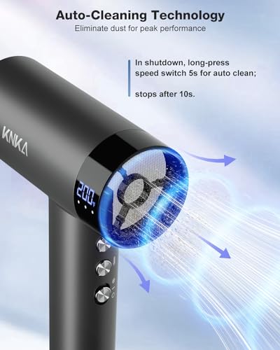 KNKA Hair Dryer, 1500W High Speed Low Noise Blow Dryer with 4 Temperatures & 3 Speed, Negative Ionic Hair Dryer, 110,000 RPM Hairdryer with Magnetic Nozzle, Fast Drying for Home, Travel, Gym, Grey