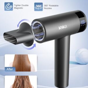 KNKA Hair Dryer, 1500W High Speed Low Noise Blow Dryer with 4 Temperatures & 3 Speed, Negative Ionic Hair Dryer, 110,000 RPM Hairdryer with Magnetic Nozzle, Fast Drying for Home, Travel, Gym, Grey