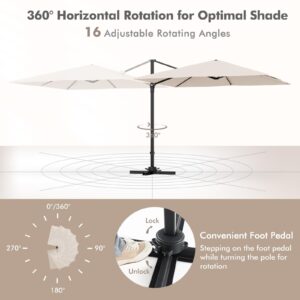 Tangkula 9.5 FT Cantilever Patio Umbrella, Outdoor Square Offset Umbrella with 360癛otation, Heavy Duty Patio Hanging Umbrella with Cross Base for Garden Deck Pool Backyard (Beige)