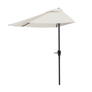 half umbrella outdoor patio shade - 9 ft patio umbrella with easy crank - small canopy for balcony, table, or deck by pure garden (tan)