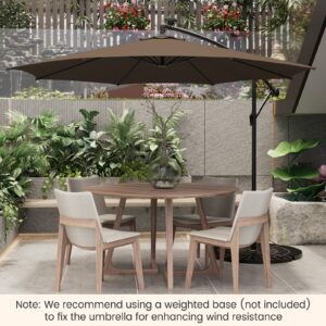 Tangkula 10FT Solar Offset Umbrella, Tilted Cantilever Hanging Umbrella with 112 LED Meteor Shower Lights, Crank Handle, Outdoor Market Umbrella for Poolside, Backyard & Deck (Tan)