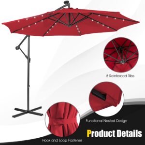 Tangkula 10 ft Cantilever Umbrella w/32 Solar-Powered LED Lights, Functional Tilting System & Hand-Crank Mechanism, Colorfast Solution Dyed Canopy, Patio Offset Umbrella for Backyard, Poolside, Market