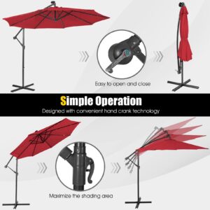 Tangkula 10 ft Cantilever Umbrella w/32 Solar-Powered LED Lights, Functional Tilting System & Hand-Crank Mechanism, Colorfast Solution Dyed Canopy, Patio Offset Umbrella for Backyard, Poolside, Market