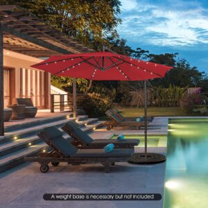 Tangkula 10 ft Cantilever Umbrella w/32 Solar-Powered LED Lights, Functional Tilting System & Hand-Crank Mechanism, Colorfast Solution Dyed Canopy, Patio Offset Umbrella for Backyard, Poolside, Market