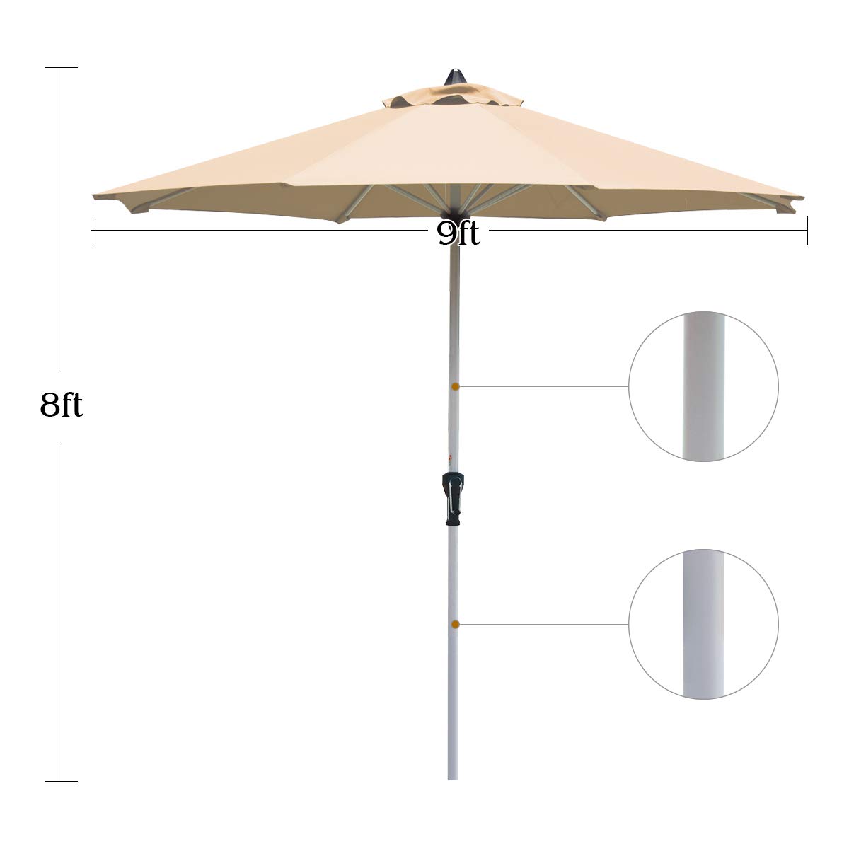 Tangkula 9 ft Patio Umbrella, Outdoor Market Table Umbrella with 1.5” Aluminum Pole, 8 Sturdy Ribs & Crank for Garden, Lawn, Deck, Backyard & Poolside (Beige)