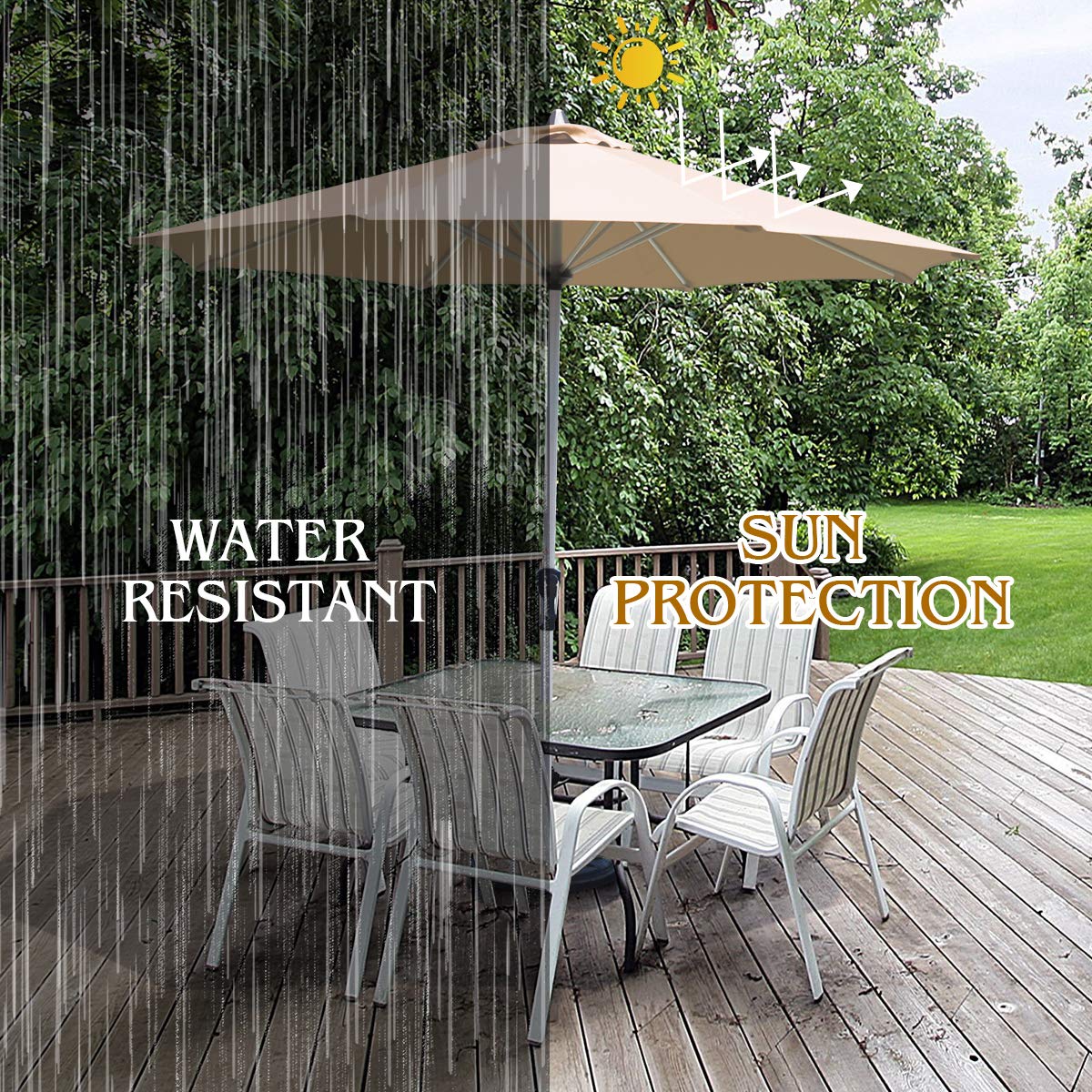 Tangkula 9 ft Patio Umbrella, Outdoor Market Table Umbrella with 1.5” Aluminum Pole, 8 Sturdy Ribs & Crank for Garden, Lawn, Deck, Backyard & Poolside (Beige)