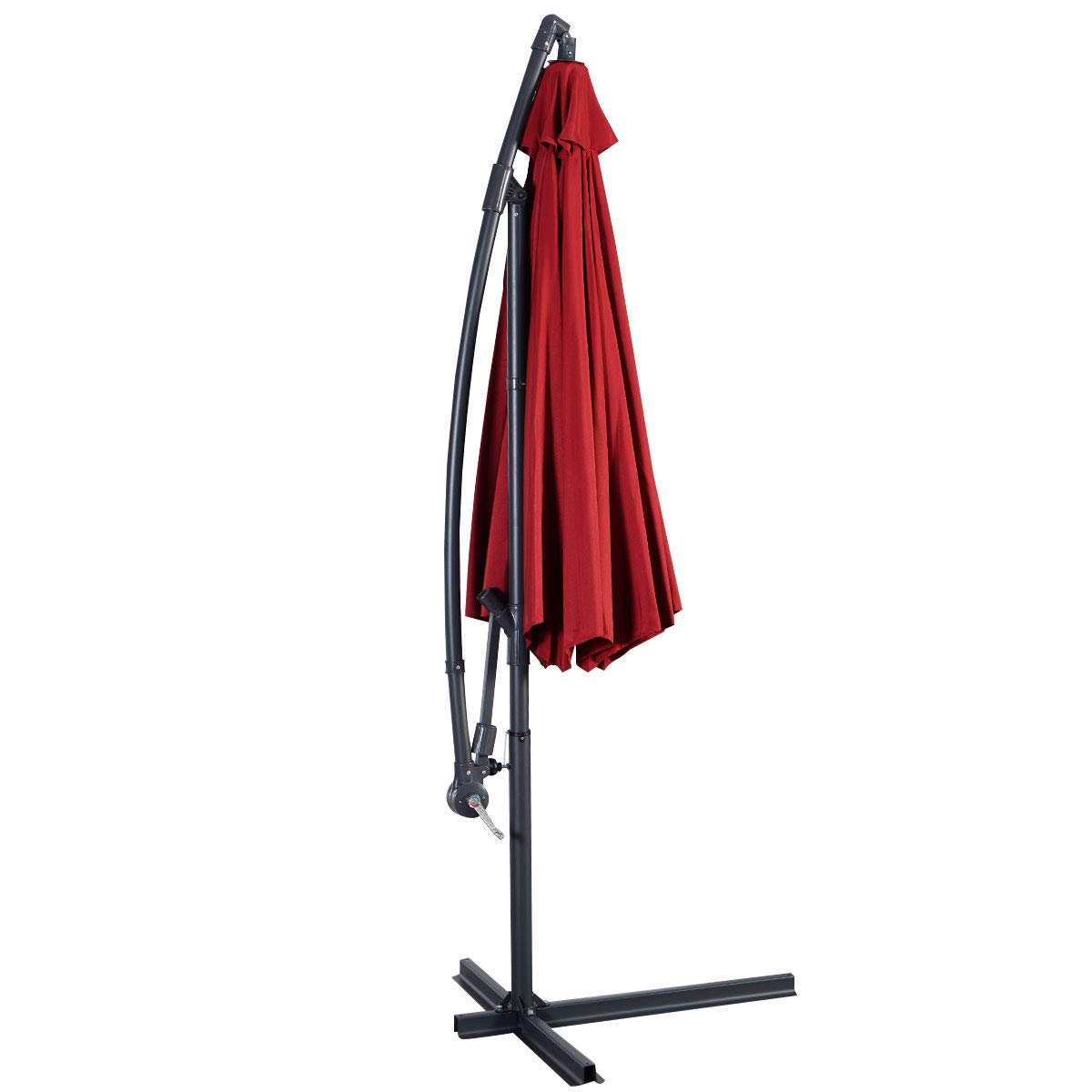 Tangkula Patio Umbrella, 10 ft Outdoor Offset Hanging Umbrella with Crank and Cross Base, 8 Steel Rips, Sturdy Frame and Adjustable Umbrellas for Garden Poolside Deck Market (Burgundy)