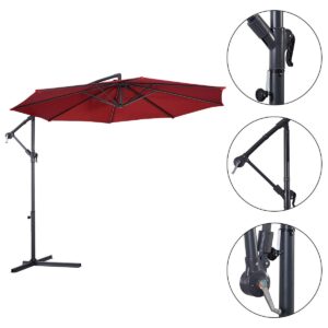 Tangkula Patio Umbrella, 10 ft Outdoor Offset Hanging Umbrella with Crank and Cross Base, 8 Steel Rips, Sturdy Frame and Adjustable Umbrellas for Garden Poolside Deck Market (Burgundy)