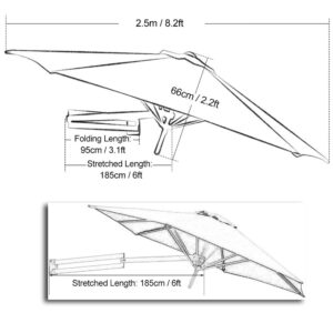 ROLTIN Green Wall Mounted Patio Umbrella, Garden Parasol, 8.2ft Deck Sun Shade Umbrella with 8 Ribs, Outdoor Umbrella for Backyard