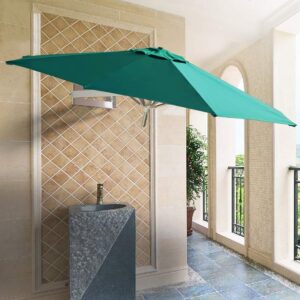 ROLTIN Green Wall Mounted Patio Umbrella, Garden Parasol, 8.2ft Deck Sun Shade Umbrella with 8 Ribs, Outdoor Umbrella for Backyard