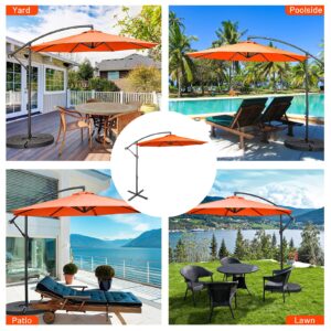 Tangkula 10 FT Patio Offset Umbrella with 8 Ribs, Outdoor Cantilever Umbrella with Cross Base and Crank, Market Hanging Umbrella for Garden, Poolside and Backyard (Orange)