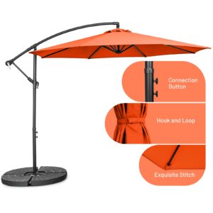 Tangkula 10 FT Patio Offset Umbrella with 8 Ribs, Outdoor Cantilever Umbrella with Cross Base and Crank, Market Hanging Umbrella for Garden, Poolside and Backyard (Orange)