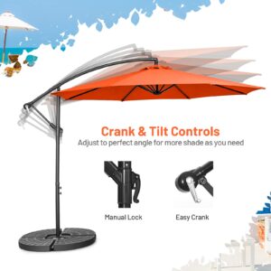 Tangkula 10 FT Patio Offset Umbrella with 8 Ribs, Outdoor Cantilever Umbrella with Cross Base and Crank, Market Hanging Umbrella for Garden, Poolside and Backyard (Orange)