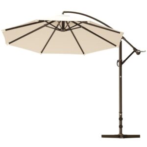 Magshion 8.5 FT Patio Umbrella Offset Hanging Outdoor Market Umbrella with Easy Tilt Adjustment, Cantilever Umbrella with Crank and Cross Base for Backyard Poolside Lawn, Beige