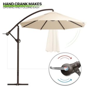 Magshion 8.5 FT Patio Umbrella Offset Hanging Outdoor Market Umbrella with Easy Tilt Adjustment, Cantilever Umbrella with Crank and Cross Base for Backyard Poolside Lawn, Beige