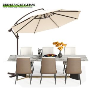 Magshion 8.5 FT Patio Umbrella Offset Hanging Outdoor Market Umbrella with Easy Tilt Adjustment, Cantilever Umbrella with Crank and Cross Base for Backyard Poolside Lawn, Beige