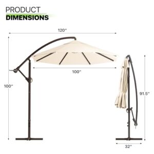 Magshion 8.5 FT Patio Umbrella Offset Hanging Outdoor Market Umbrella with Easy Tilt Adjustment, Cantilever Umbrella with Crank and Cross Base for Backyard Poolside Lawn, Beige