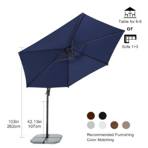 Tempera 10ft Deluxe Cantilever Umbrella, Offset Umbrella with 360° Rotation, 3-year Nonfading Olefin Canopy, Crank Control & 5-level Tilting and Cross Base for Yard, Garden, Deck & Lawn