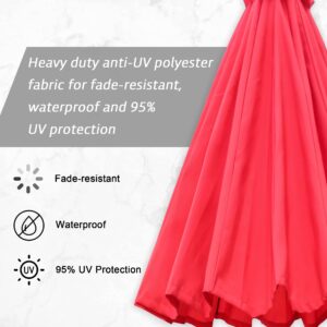 LUCKYERMORE 9ft Offset Hanging Market Patio Umbrella 18 Ribs Easy Tilt Adjust for Patio Backyard, Garden, Poolside and Beach, Red