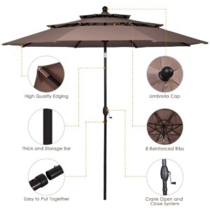 Tangkula 10 Ft 3 Tier Patio Umbrella, Outdoor Umbrella W/Double Vented, Market Table Tilt Umbrella with Crank, Outdoor Aluminum Umbrella for Market, Backyard, Pool, Garden