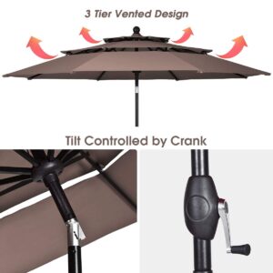 Tangkula 10 Ft 3 Tier Patio Umbrella, Outdoor Umbrella W/Double Vented, Market Table Tilt Umbrella with Crank, Outdoor Aluminum Umbrella for Market, Backyard, Pool, Garden