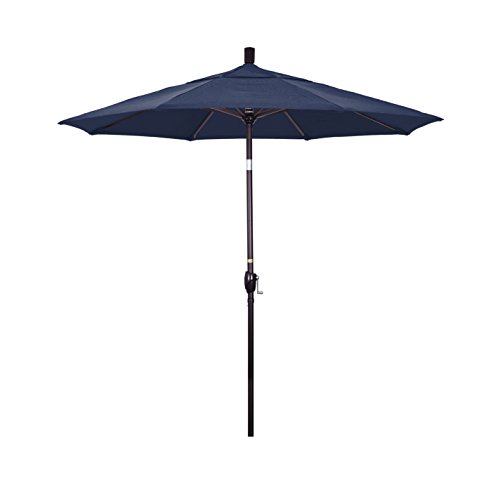 California Umbrella 7.5' Round Aluminum Market Umbrella, Crank Lift, Push Button Tilt, Bronze Pole, Olefin Navy Blue