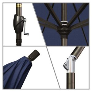 California Umbrella 7.5' Round Aluminum Market Umbrella, Crank Lift, Push Button Tilt, Bronze Pole, Olefin Navy Blue