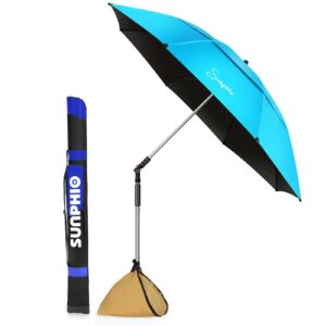 Sunphio Beach Umbrella with Sand Anchor, Heavy Duty, High Wind Resistant, Portable and Large Windproof Beach Umbrellas with Sand Bags for Travel, Best Sun Protection UV