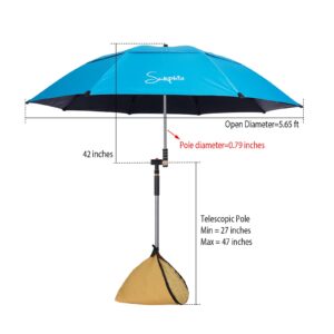 Sunphio Beach Umbrella with Sand Anchor, Heavy Duty, High Wind Resistant, Portable and Large Windproof Beach Umbrellas with Sand Bags for Travel, Best Sun Protection UV