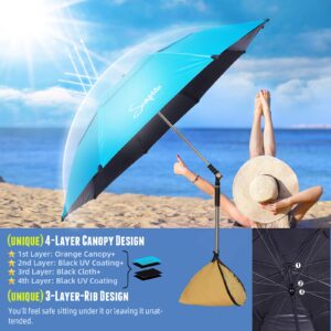 Sunphio Beach Umbrella with Sand Anchor, Heavy Duty, High Wind Resistant, Portable and Large Windproof Beach Umbrellas with Sand Bags for Travel, Best Sun Protection UV