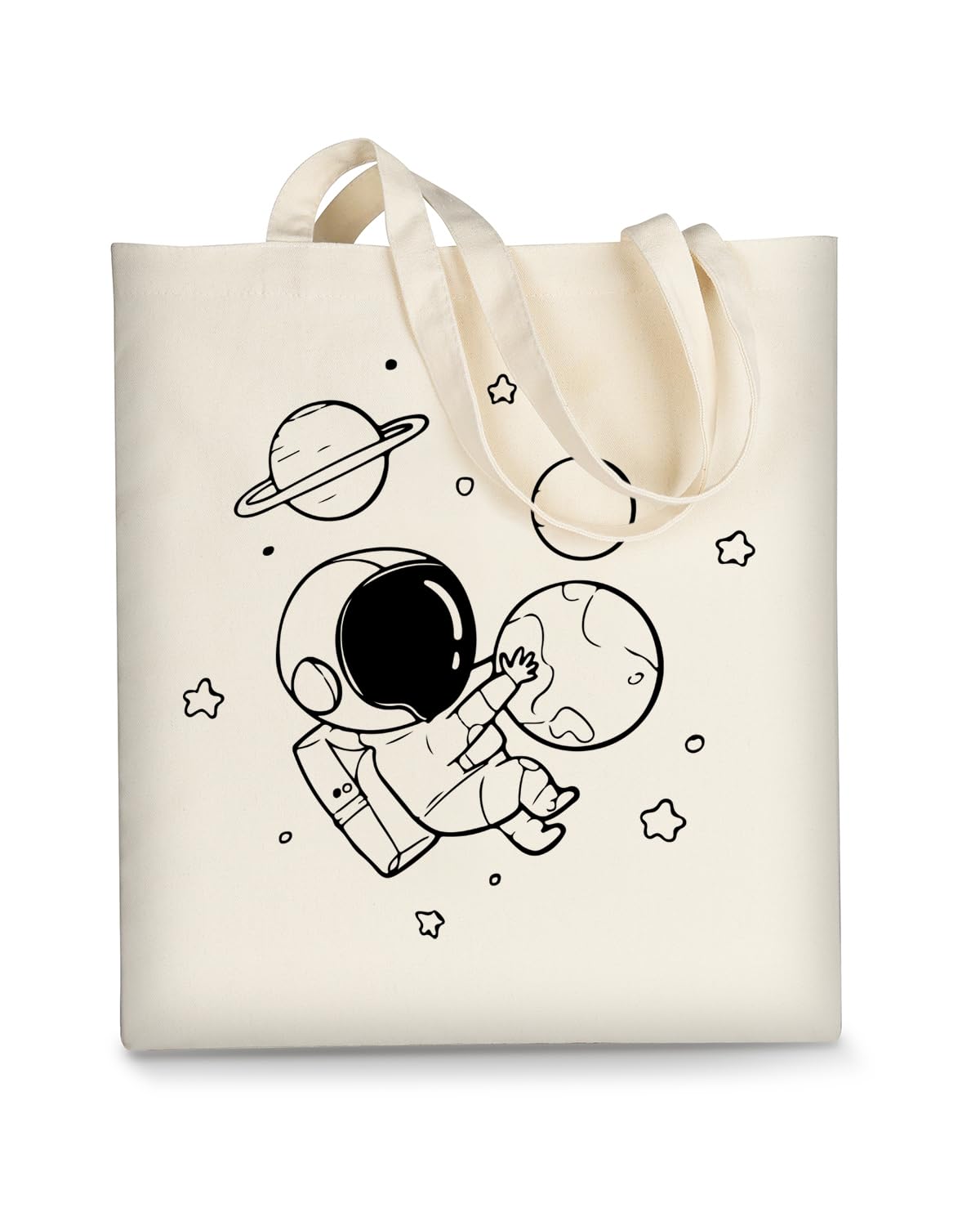 AUSVKAI Cute Canvas Tote Bag Aesthetic For Women Astronaut Space Grocery Bags Cotton Beach Totes Gift