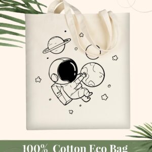 AUSVKAI Cute Canvas Tote Bag Aesthetic For Women Astronaut Space Grocery Bags Cotton Beach Totes Gift